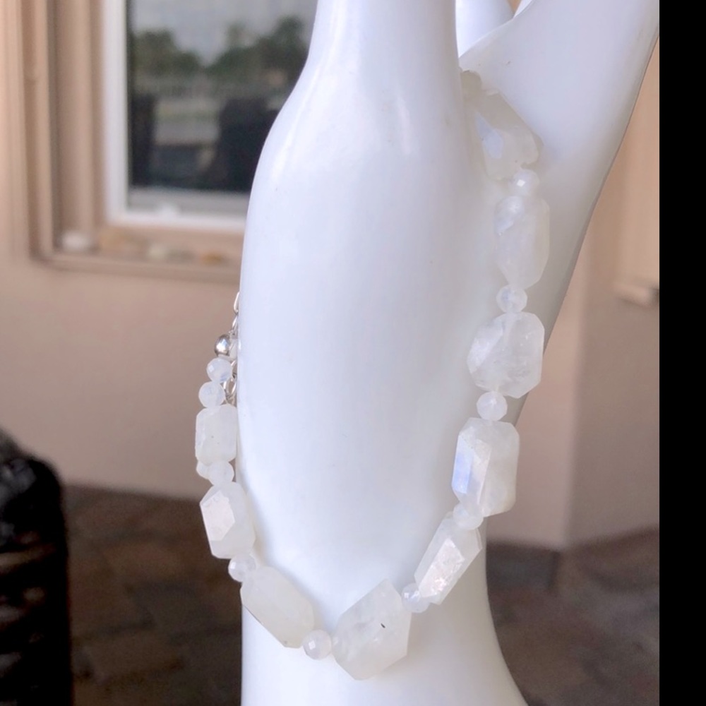 Rough Cut Rainbow Moonstone Sterling Silver Bracelet - Picture 5 of 12